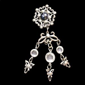 Banana Bob ox silver faux hematite crystal filagree chandelier clip earrings